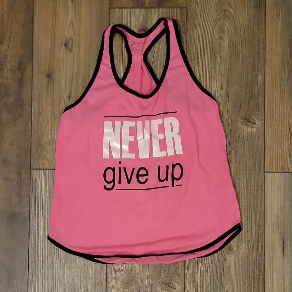 No Boundaries Pink 'Never Give Up' Women's Tank Top